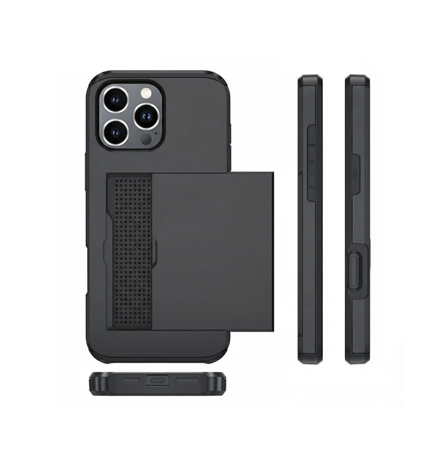 iPhone 16 Pro Card Slide Case - Black | Slim Wallet Cover with Hidden Card Slot & Shock Protection