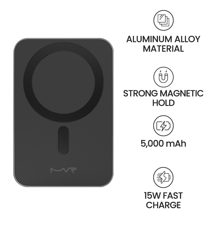 MVR Wireless MagSafe Power Bank - Black | Snap 5000mAh, Ultra Slim Portable Charger image 7