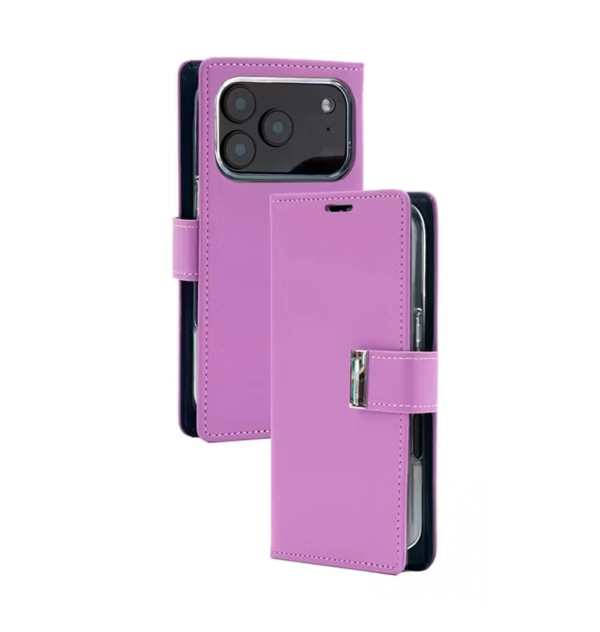 iPhone 17 Pro Magsafe Case – Purple/Navy | Goospery Mercury Rich Diary Genuine Leather Flip Wallet Cover image 0