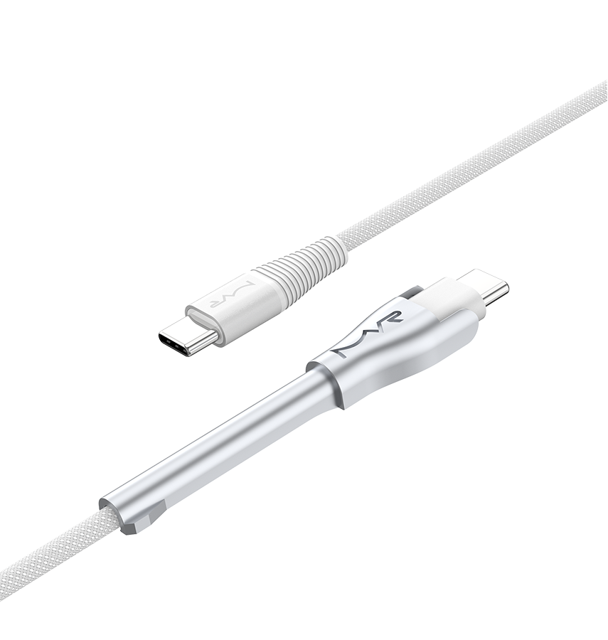 MVR 60W Nylon Braided Charging Cable - White | USB C 1.2m Multi Fast Charging Cable With Kickstand image 1