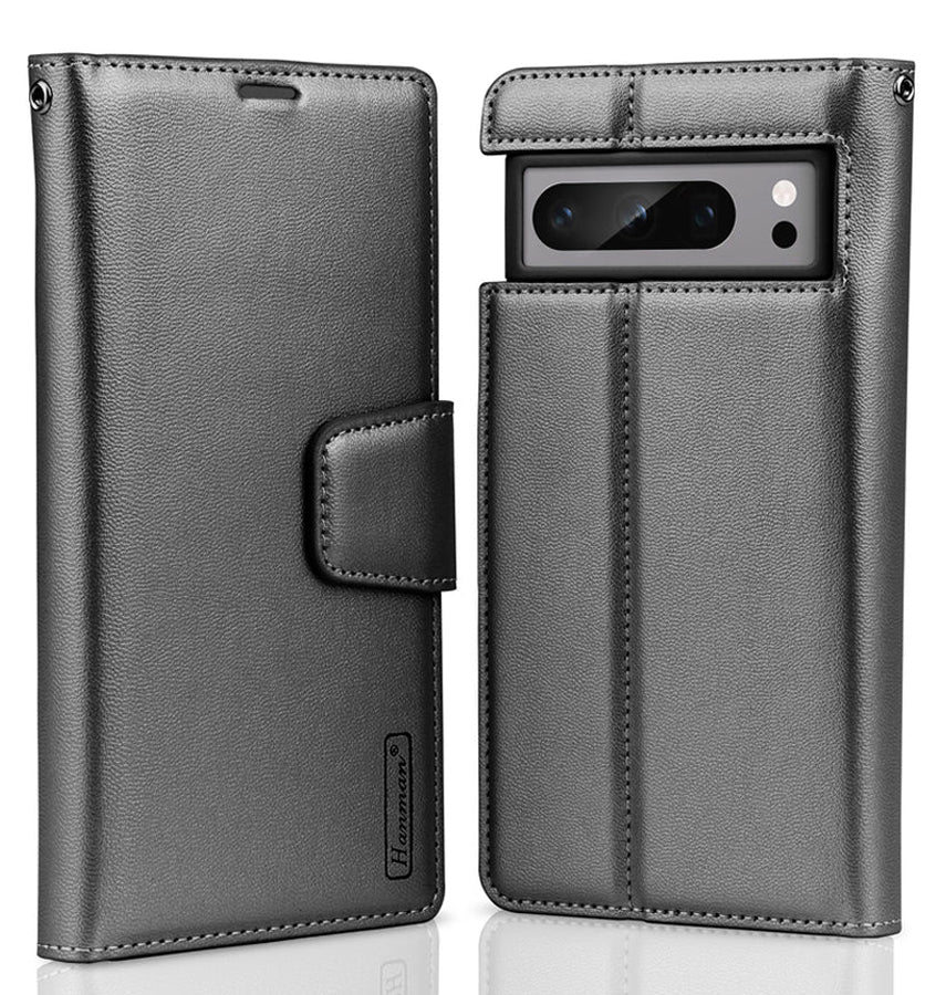 Google Pixel 8 Wallet Case - Black | Hanman Diary Flip Cover with Card Slots image 0