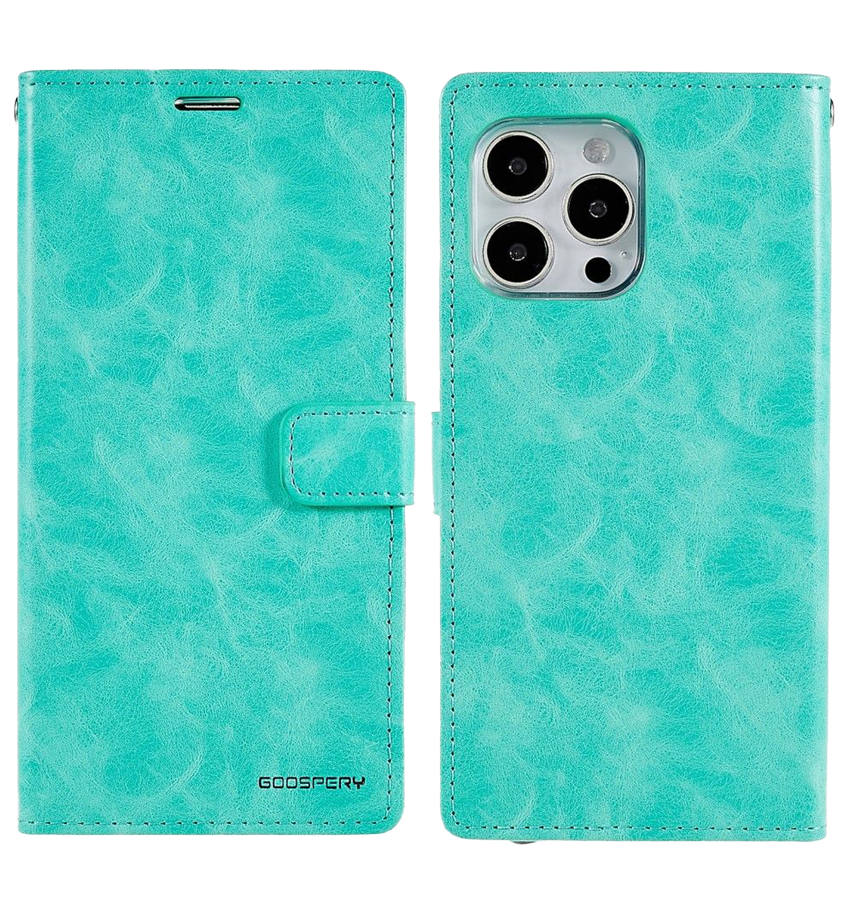 iPhone 14 Pro Max Wallet Case – Mint | Goospery Mercury Bluemoon Diary Flip Cover with Vegan Leather image 0