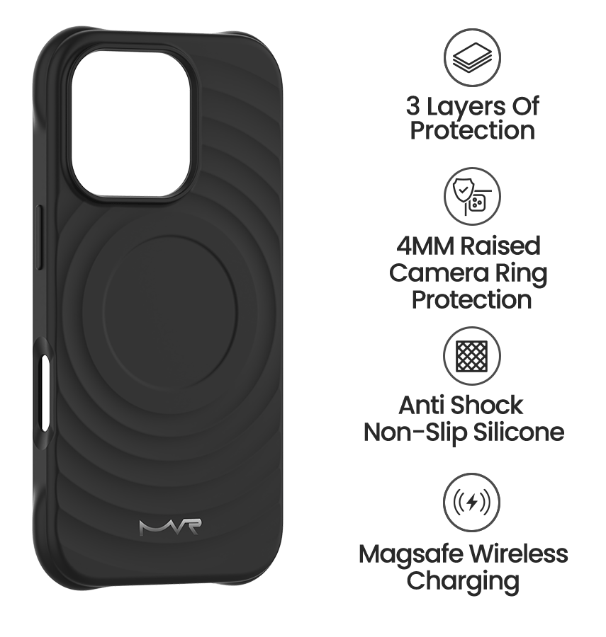 iPhone 16 Pro MVR Wave Silicone Case - Black | Shockproof & Slim Fit Back Cover image 4