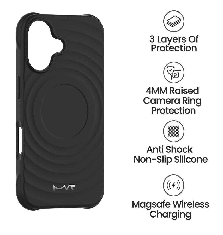 iPhone 16 Plus MVR Wave Silicone Case - Black | Shockproof & Slim Fit Back Cover image 4
