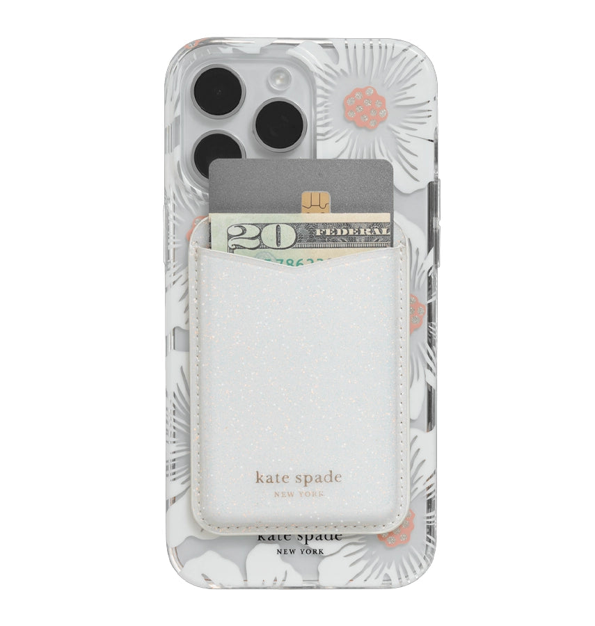 Kate Spade Magnetic Card Holder MagSafe – White Glitter | Stylish & Durable iPhone Card Holder with Secure Magnetic Attachment image 1