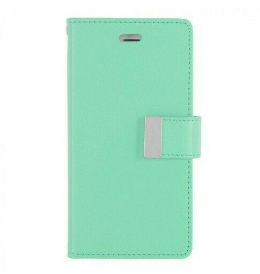 iPhone 14 Pro Max Wallet Case - Mint/Navy | Goospery Mercury Magnetic Detachable Flip Cover image 0