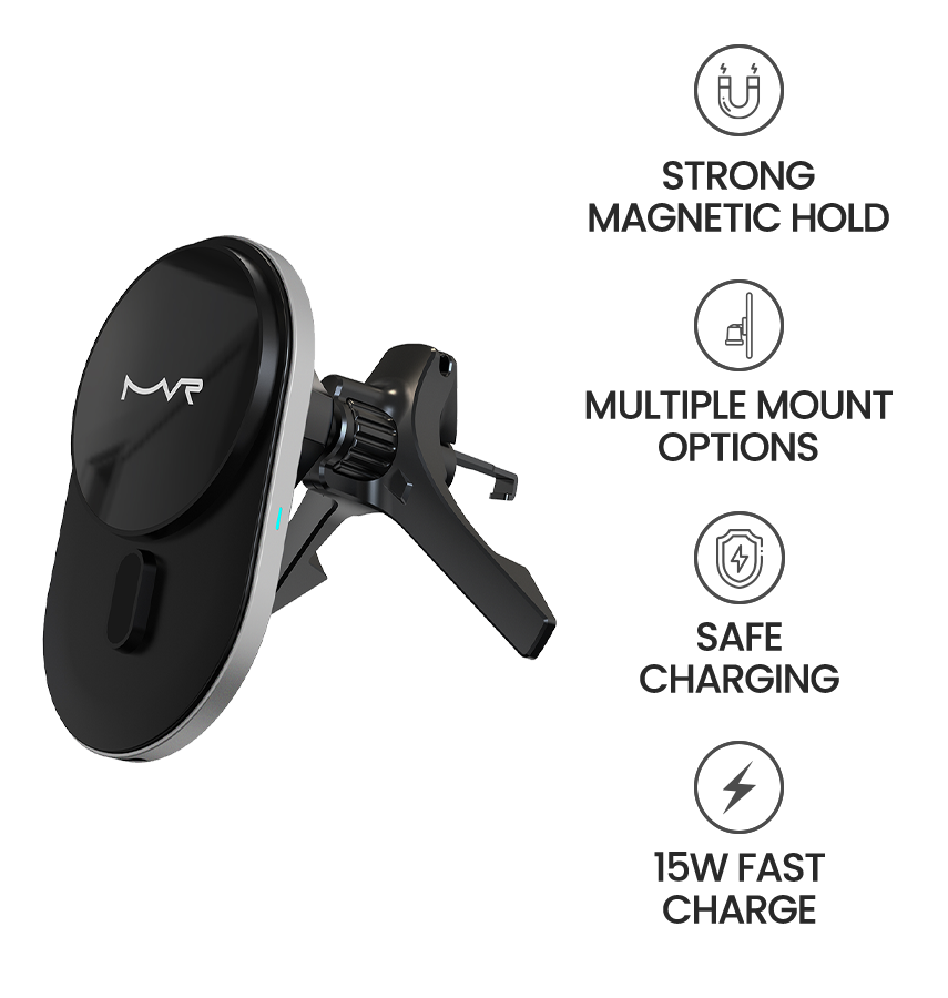 MVR T2 MagSafe Car Phone Holder - Glossy Black | Strong Magnetic Hold & 360° Adjustable image 6
