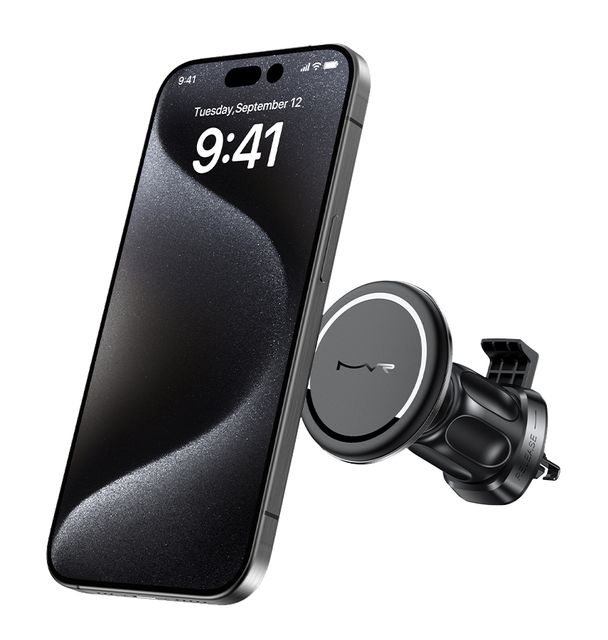 MVR T5 MagSafe Car Charger - Black | 360° Rotating, 15W Fast Charge Wireless Phone Holder image 2