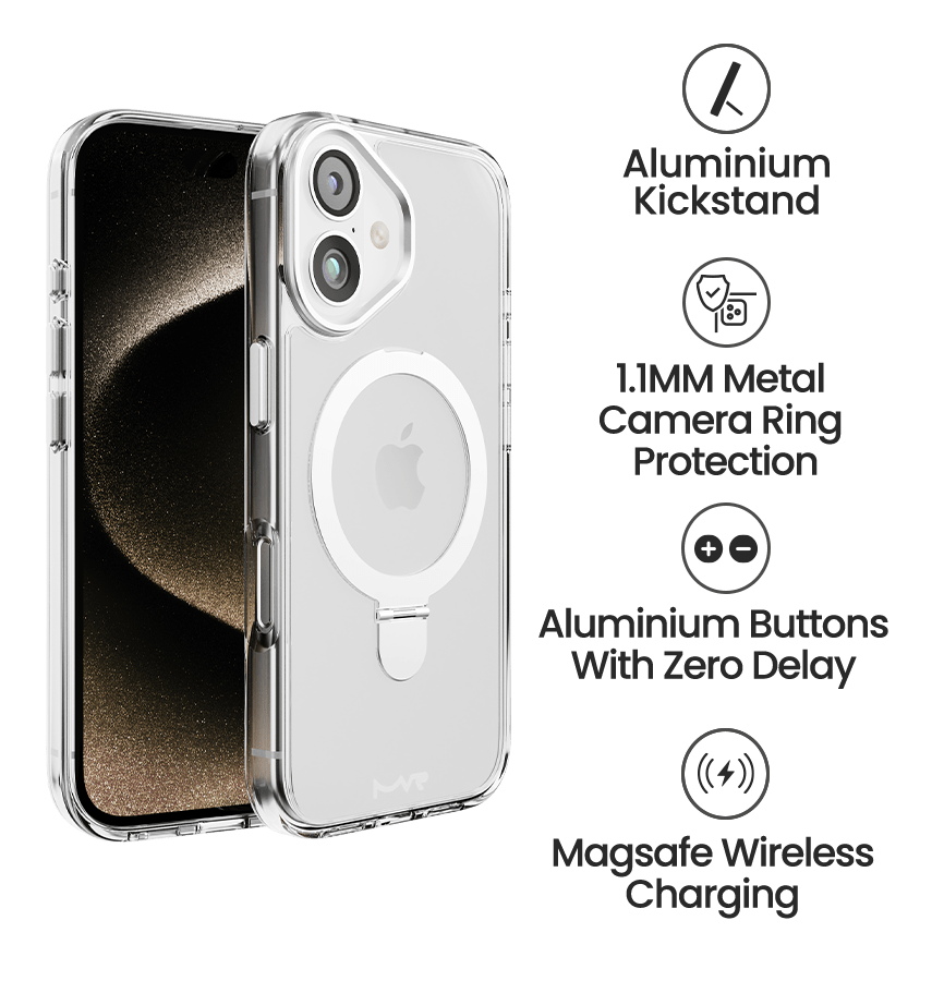 iPhone 16 Plus Stellar Stand Case - Silver | Built In Adjustable Kickstand, Shockproof Back Cover image 4