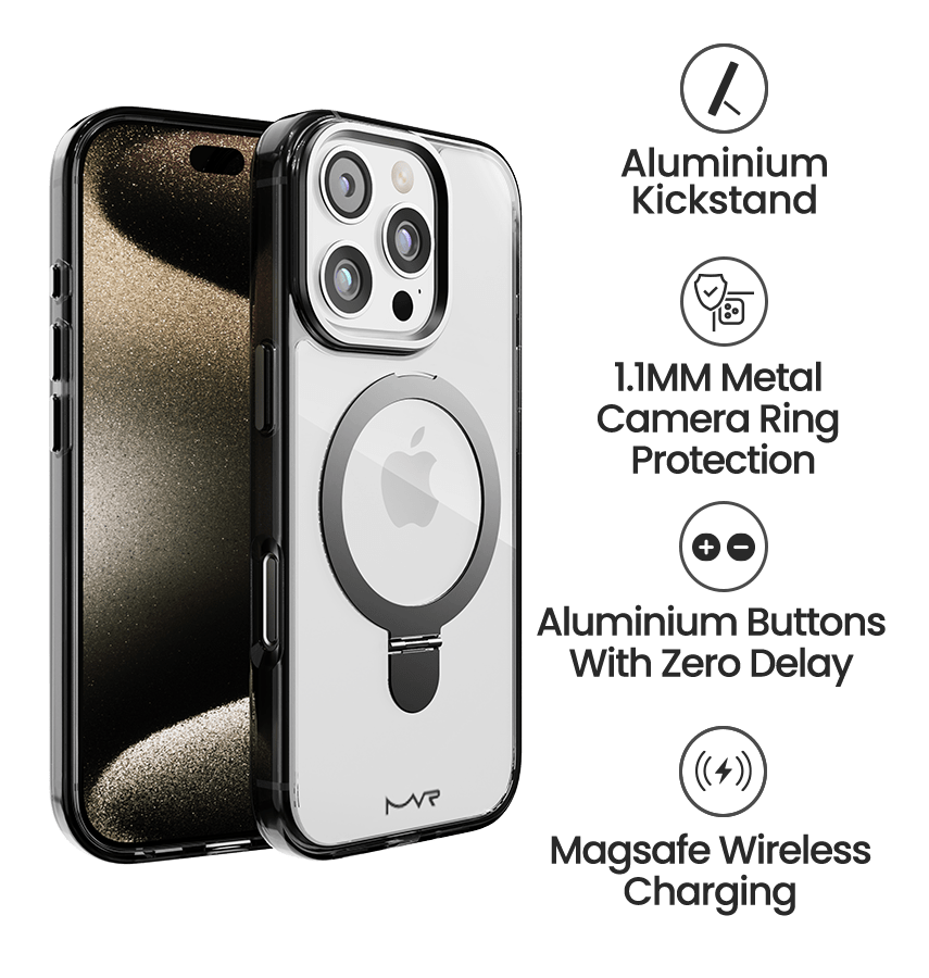 iPhone 16 Pro Max MVR Stellar Stand Case - Smokey Black | Built In Adjustable Kickstand Back Cover image 4
