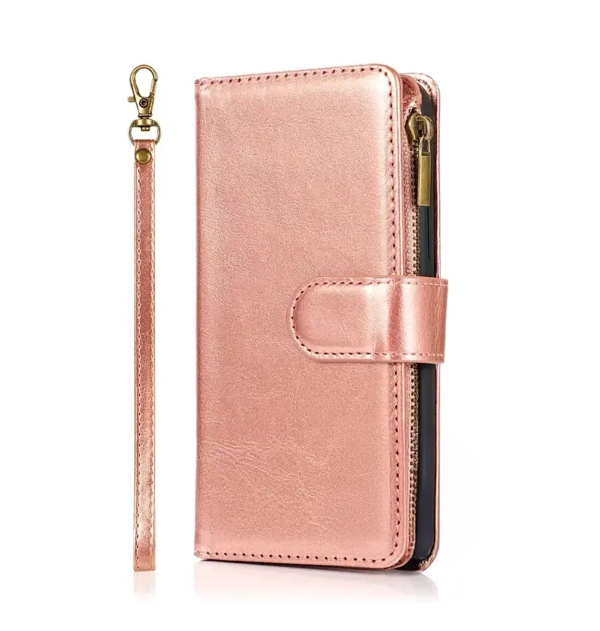iPhone 17 Air Zipper Wallet Case – Rose Gold | Multi-Slot Leather Wallet, Zipper Closure, MagSafe Compatible image 0
