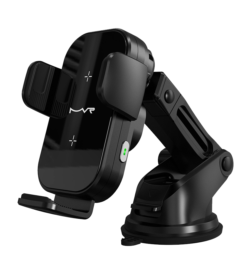 MVR T7 Car Phone Holder - Black | 15W Fast Wireless Charging, Dual – Coil Alignment, One – Hand Operation & Air Vent Clip image 1