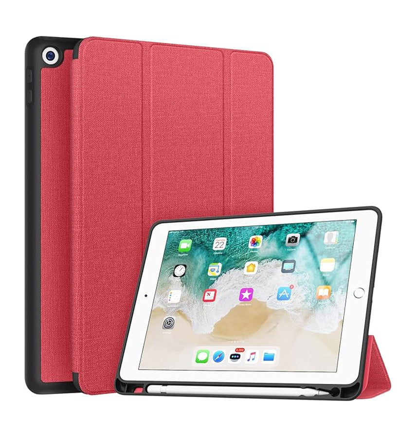 Apple iPad 9.7 Premium Canvas Case - Red | Canvas Smart Case with Apple Pencil Slot, Shockproof & Scratch - Resistant Protective Cover image 0