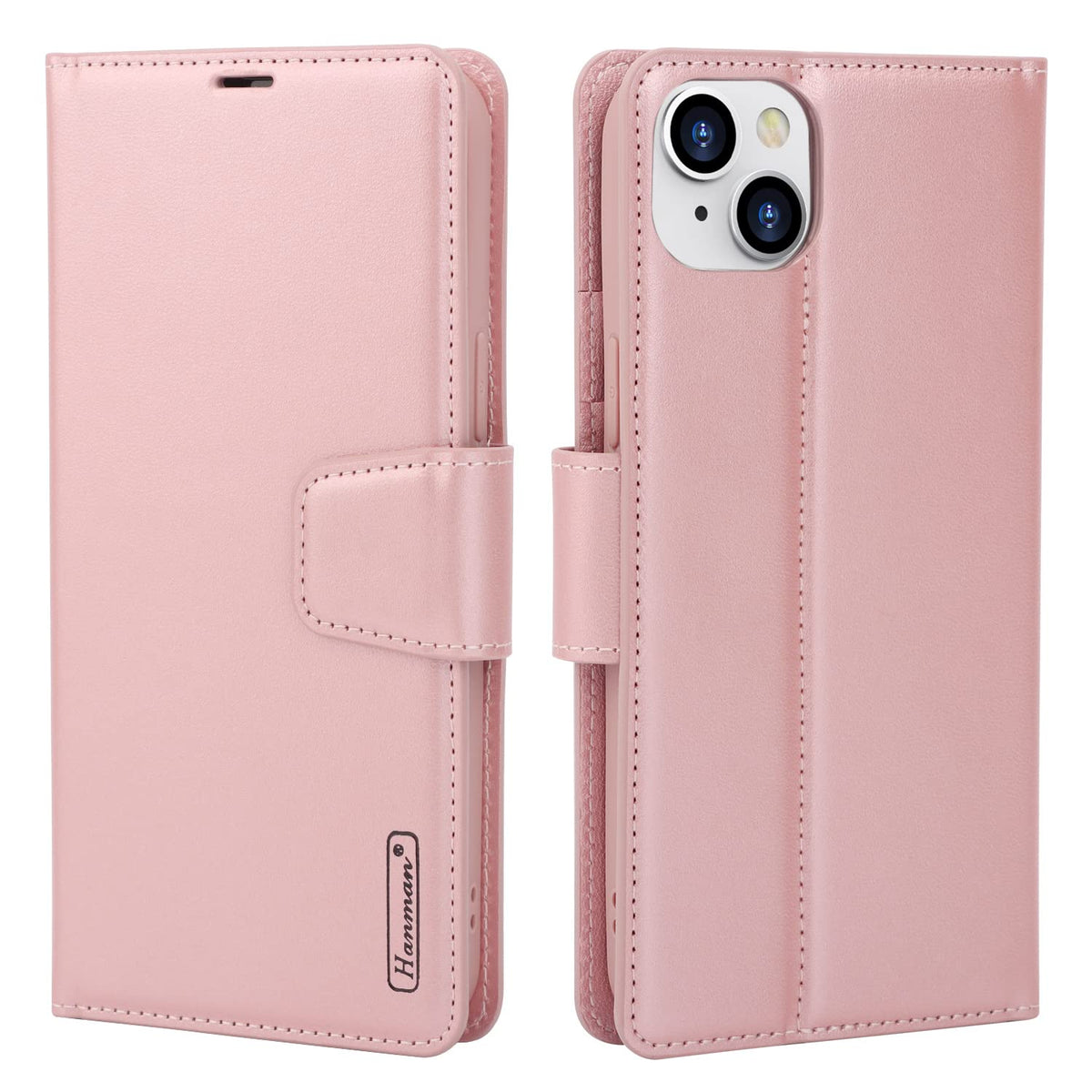 iPhone 14 Plus Wallet Case - Rose Gold | Hanman Magnetic Detachable Leather Case