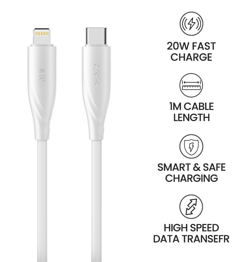 MVR Lightning Cable - White |20W, 1m Type C, 2.4A Fast Charging image 9
