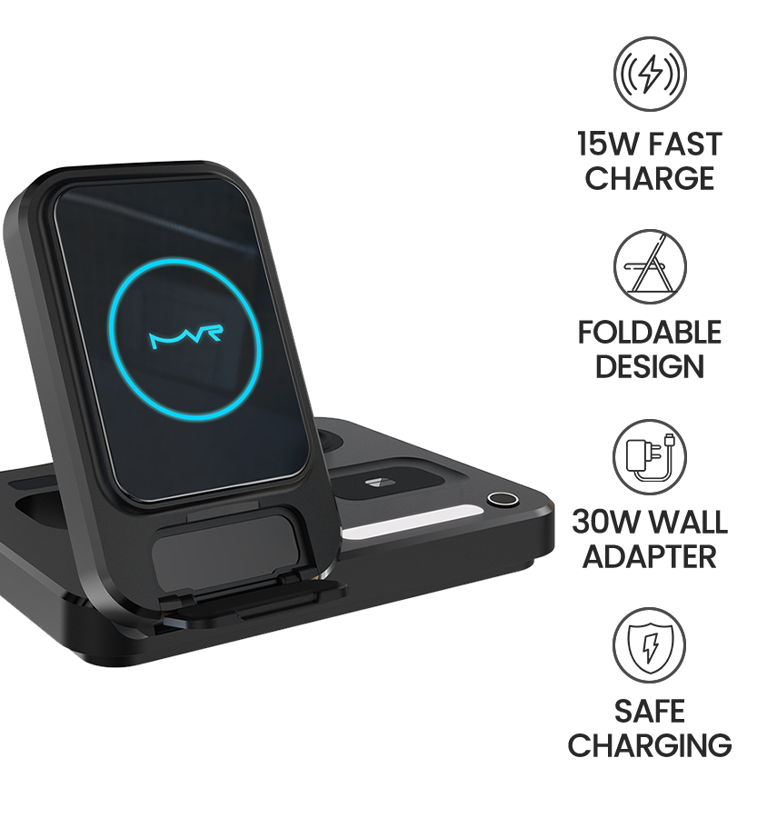 MVR Black Foldable 3 in 1 Charging Stand Universal Charger with Light - DC-2 image 5