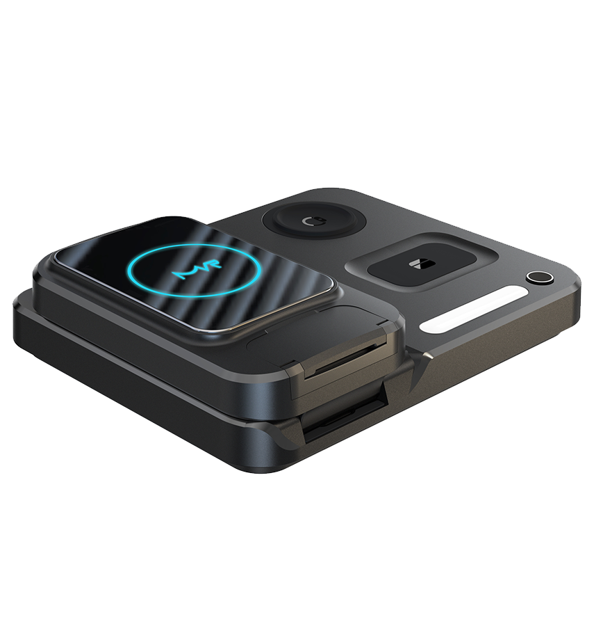 MVR Black Foldable 3 in 1 Charging Stand Universal Charger with Light - DC-2 image 1