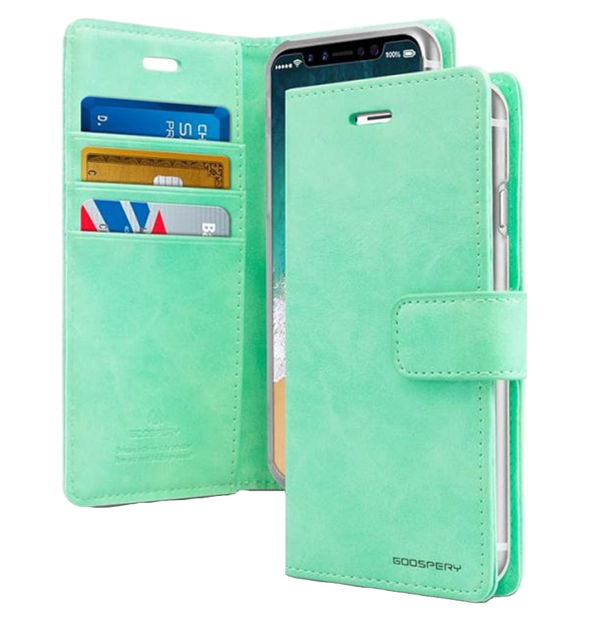 iPhone 16 Plus Wallet Case – Mint | Goospery Mercury Bluemoon Premium Leather Flip Cover image 0