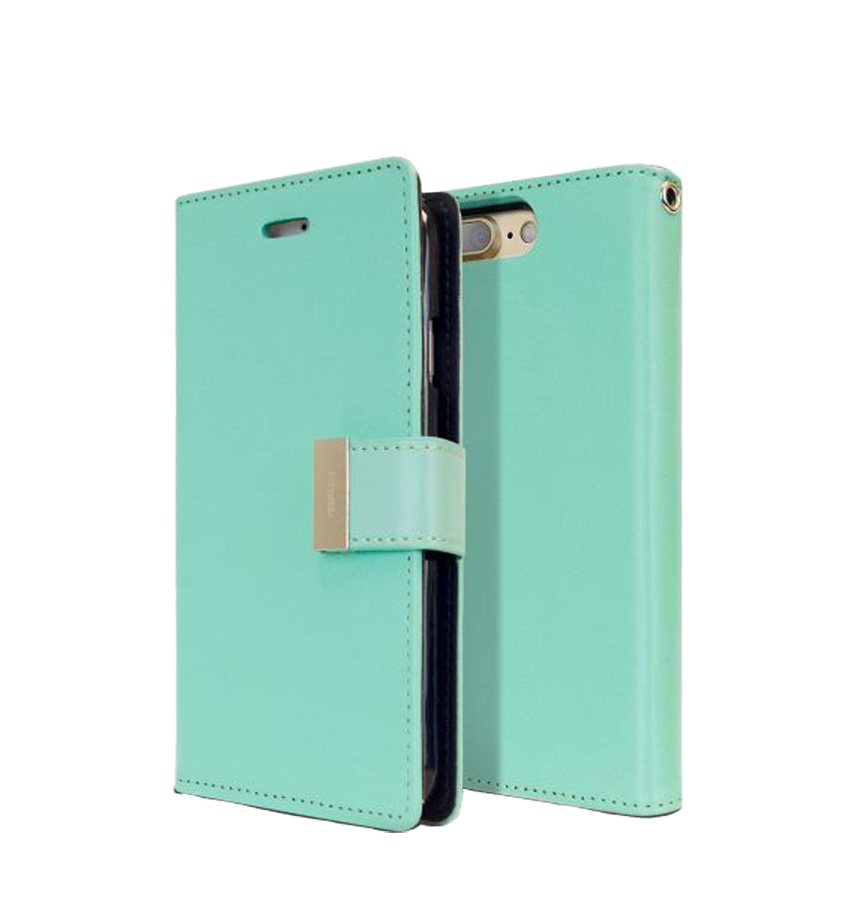 iPhone 14 Pro Wallet Case – Mint & Navy | Goospery Mercury Rich Diary Two-Tone Flip Cover with Anti-Theft Card Protection image 0