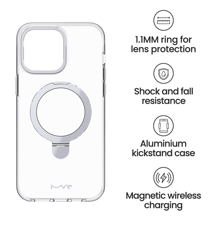iPhone 15 Pro Max MVR Stellar Stand Case - Silver | Perfect Fit Design, Soft Touch Protective Cover image 3