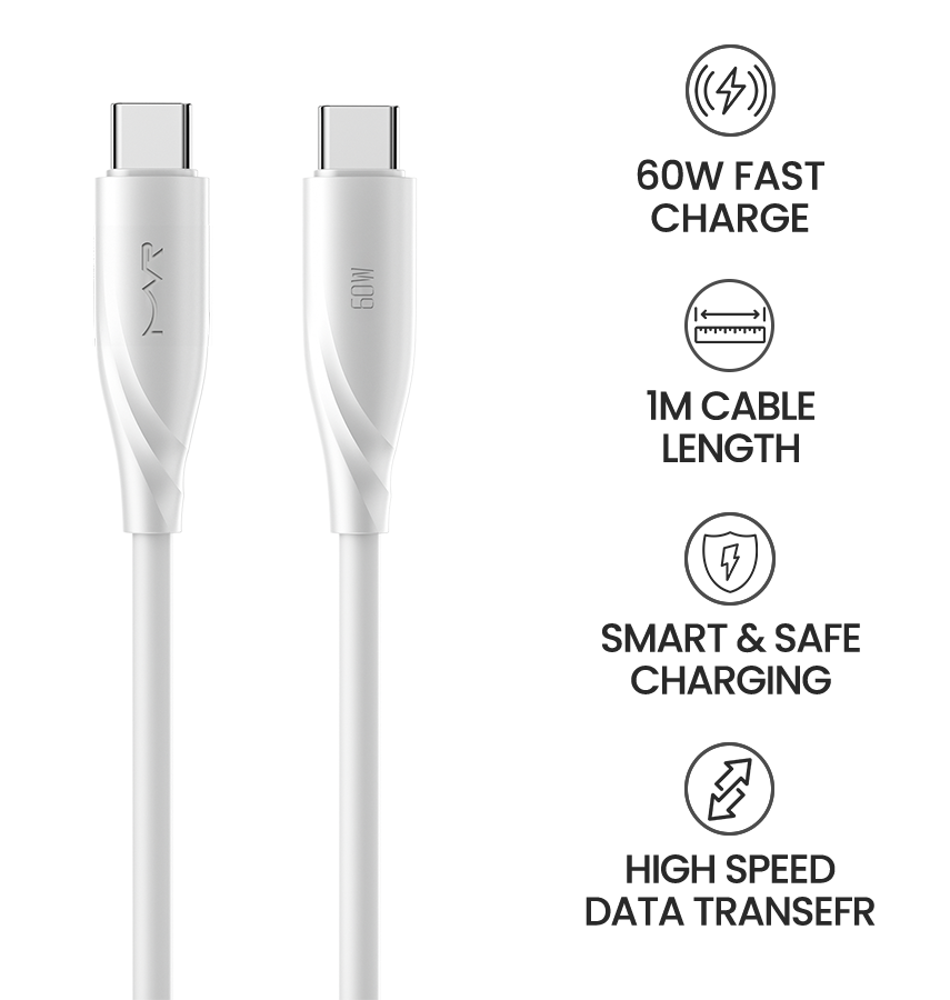 MVR Charging Cable - White |60W, 1m USB C, Fast Charging Cable image 8