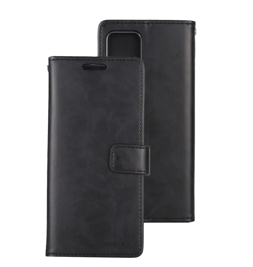 iPhone 15 Wallet Case – Black | Goospery Mercury Bluemoon Premium Leather Flip Cover with Zippered Coin Pocket & Military-Grade Protection image 0