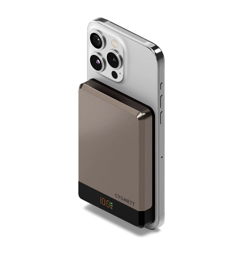 Cygnett MagSlim 10k Magnetic Wireless Power Bank-Champagne(CY5279PBCHE)20W USB-C,10W Wireless,MagSafe/Qi,Digital Display,Travel-Ready,2 Years Warranty image 0