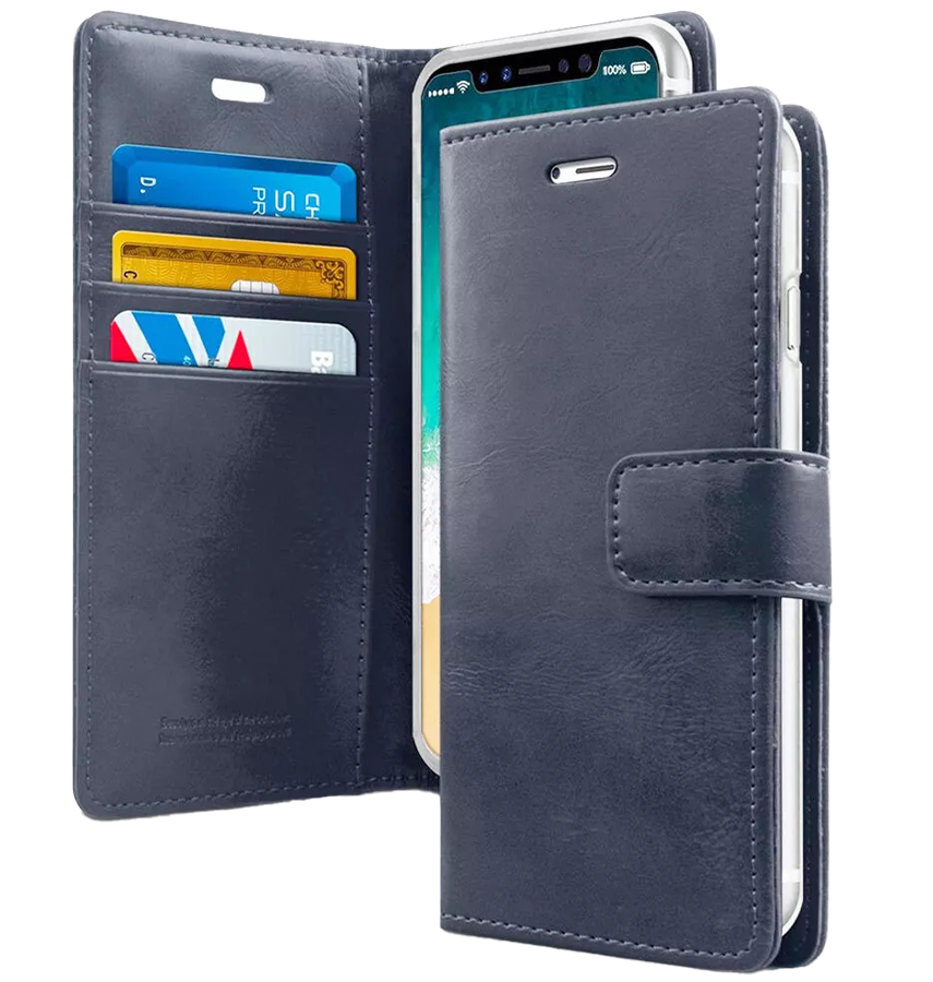 iPhone 12/12 Pro Wallet Case – Navy Blue | Goospery Mercury Bluemoon Premium Dairy Flip Cover image 0
