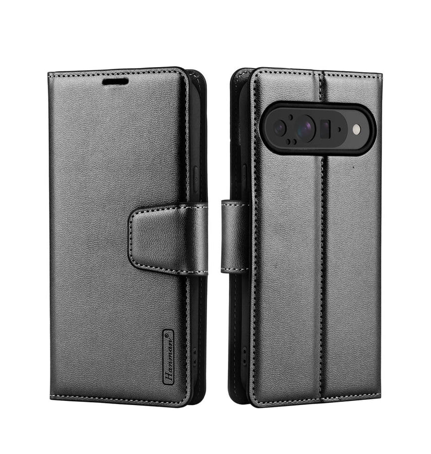 Google Pixel 9 Pro Diary Case - Black | Hanman Fold Cover with Clasp & Card Holder Protection image 1