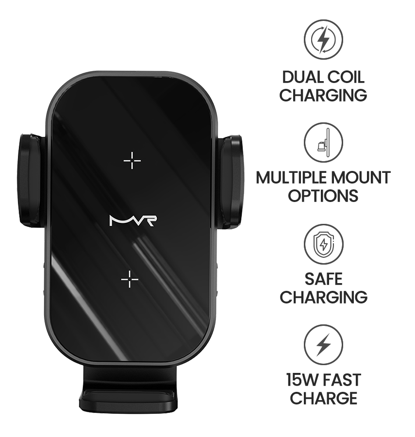 MVR T7 Car Phone Holder - Black | 15W Fast Wireless Charging, Dual – Coil Alignment, One – Hand Operation & Air Vent Clip image 7