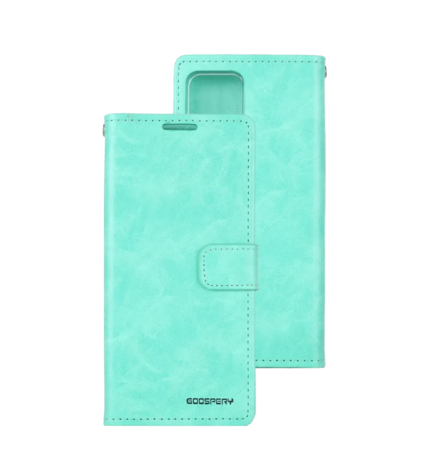 iPhone 15 Wallet Case – Mint Green | Goospery Mercury Bluemoon Soft-Touch Flip Cover with Mirror image 0