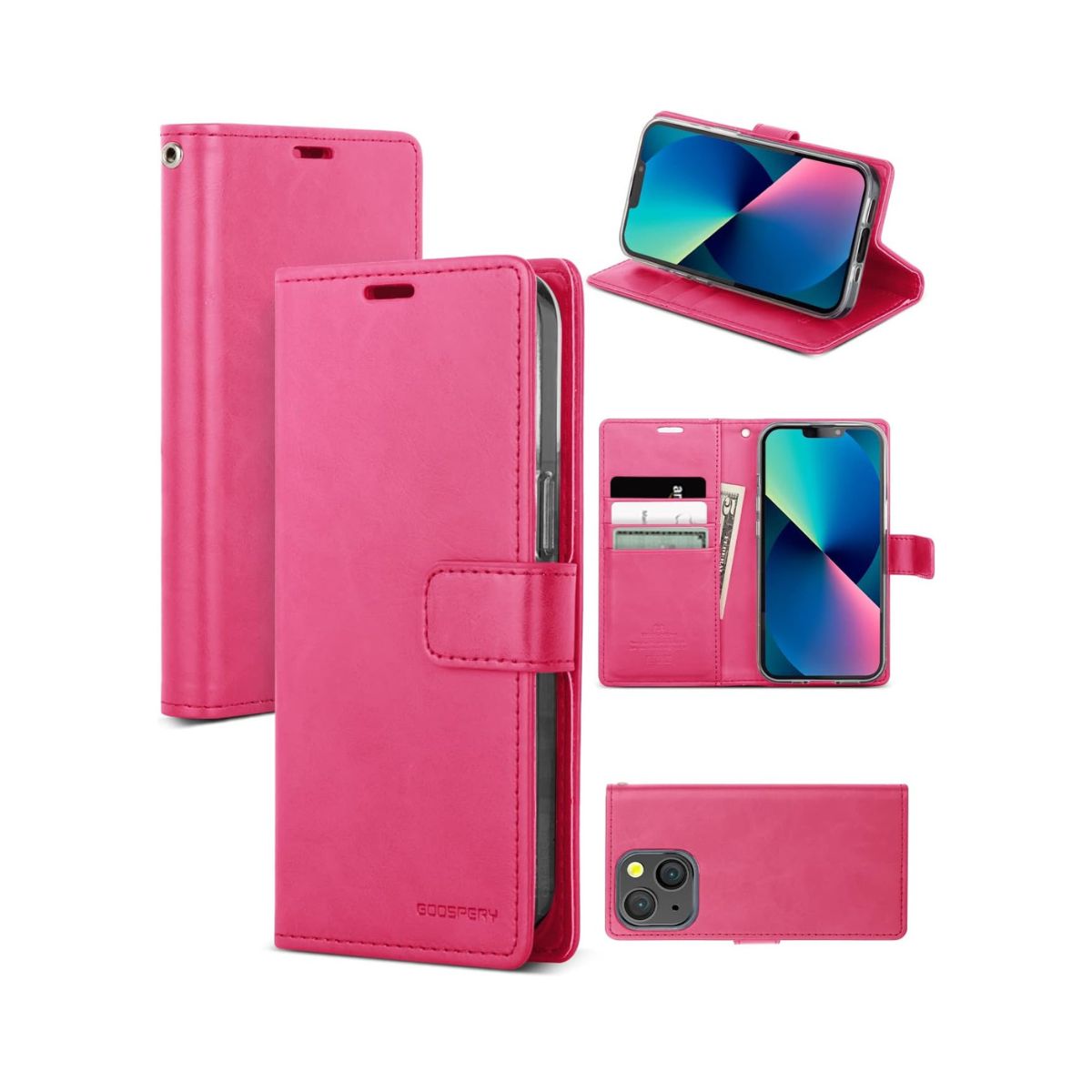 iPhone 13 Diary Case - Hot Pink | Mercury Bluemoon Diary with Clasp, Card Slots & Full Protection