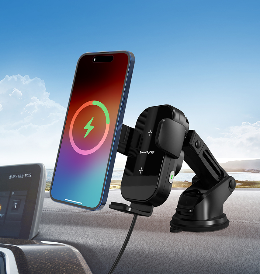 MVR T7 Car Phone Holder - Black | 15W Fast Wireless Charging, Dual – Coil Alignment, One – Hand Operation & Air Vent Clip image 6