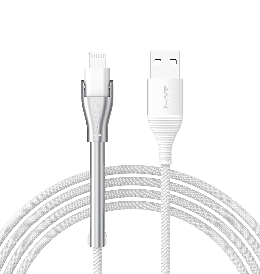 MVR Lightning Cable - White | MFi Certified 1.2m USB A, Fast Charging with Phone Stand image 0