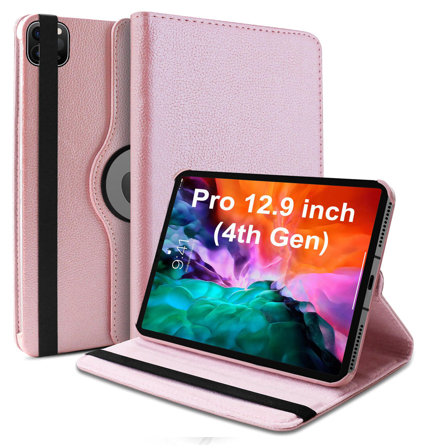 Apple iPad Pro 12.9" (2018/2020/2021) Case - Rose Gold | 360 Rotating Hand Strap Stand, Protective Cover image 0