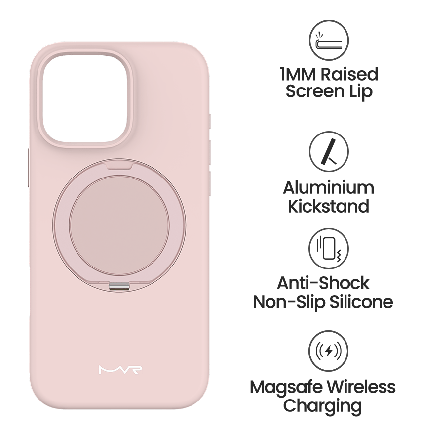 iPhone 16 Pro Max MVR Liquid Silicone Stand Case - Pink | Soft - Touch, Adjustable Kickstand image 4