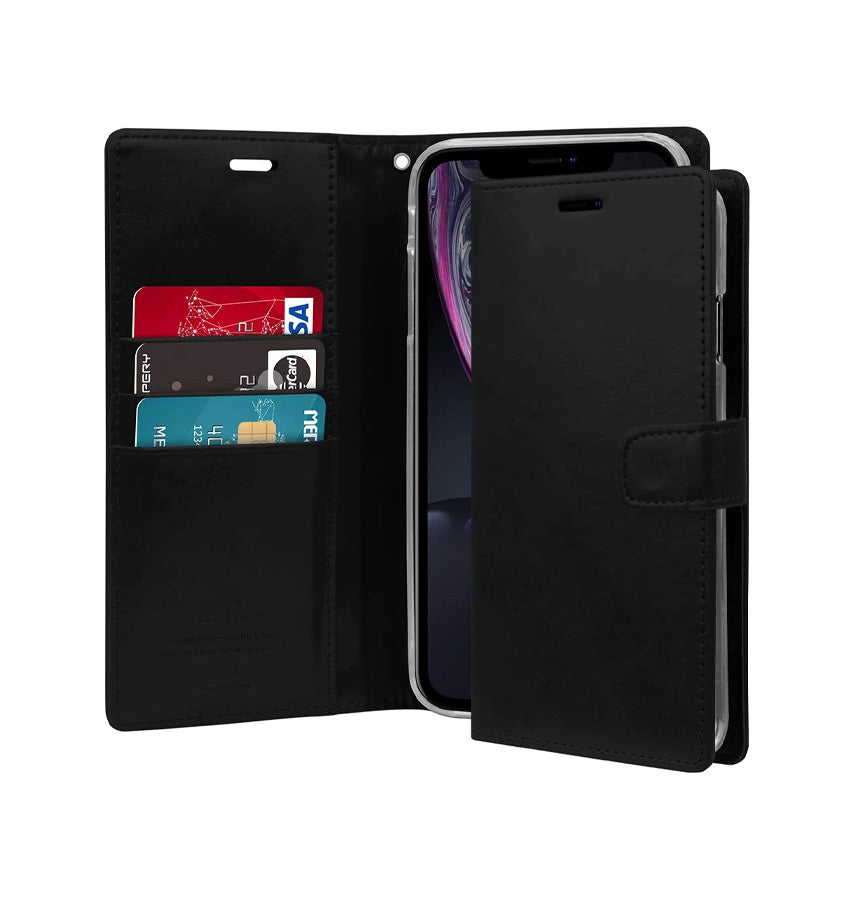 iPhone XR Wallet Case – Black | Goospery Mercury Bluemoon Leather Flip Cover with Slim Profile & 360° Protection image 1