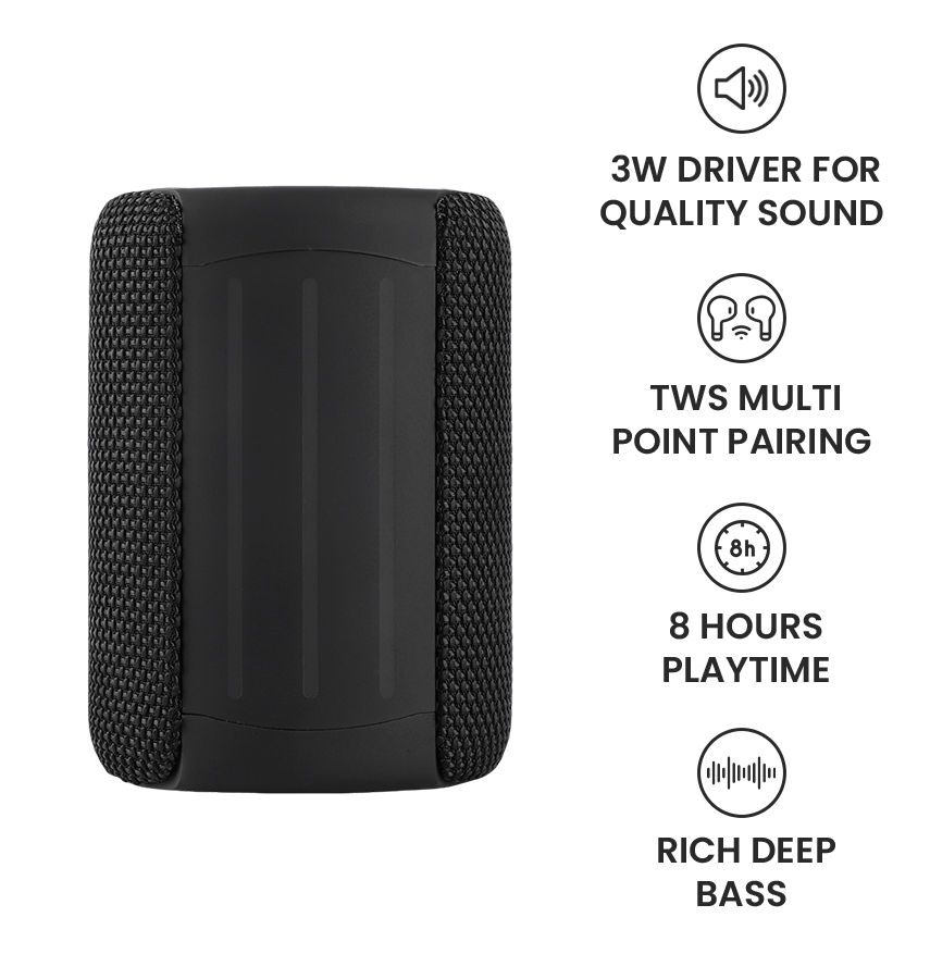 MVR Mini Bluetooth Speaker - Black | HD Sound Compact, IPX5 Waterproof & 12H Playtime image 5
