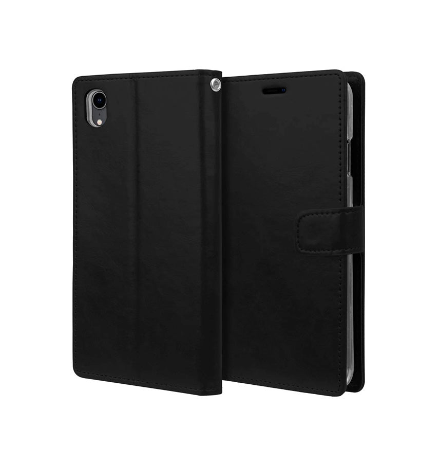iPhone XR Wallet Case – Black | Goospery Mercury Bluemoon Leather Flip Cover with Slim Profile & 360° Protection image 0