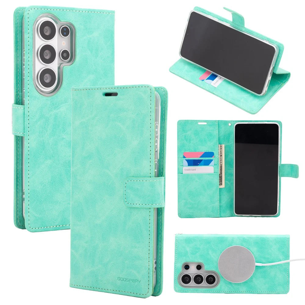 Samsung S25 Ultra Diary Case - Mint | Mercury Bluemoon Flip Cover with Card Slots & Full Protection