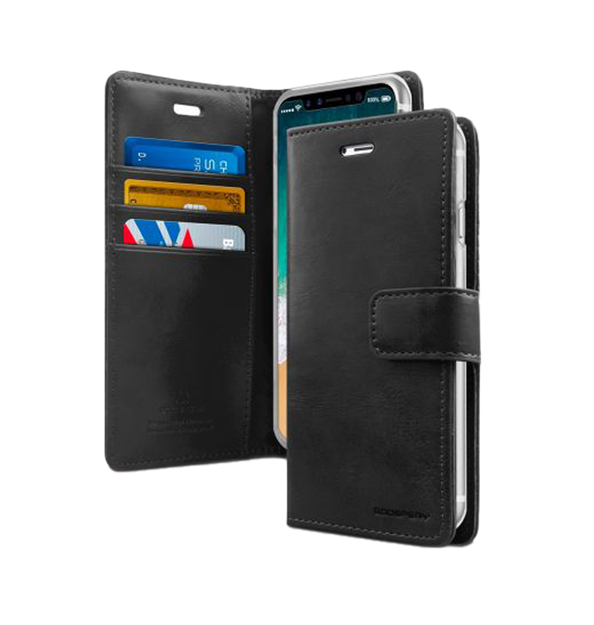 iPhone 16 Pro Max Wallet Case – Black | Goospery Mercury Bluemoon Luxury Leather Flip Cover image 0