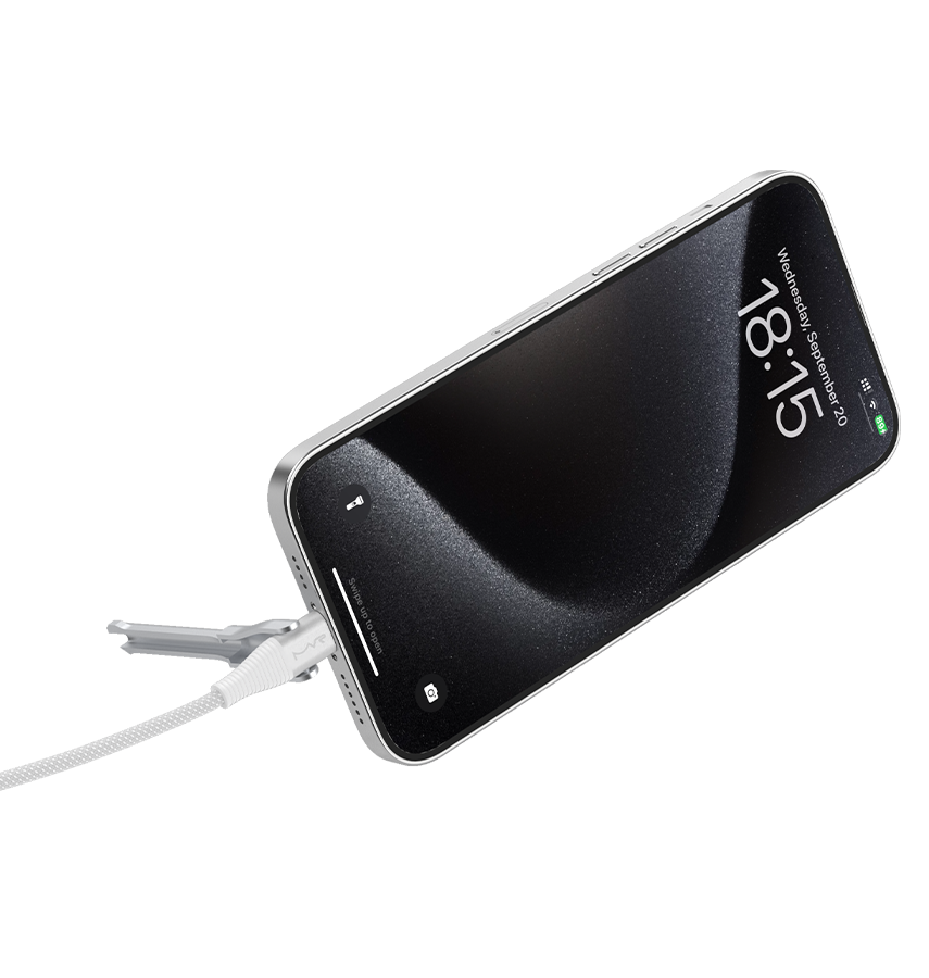 MVR 60W Nylon Braided Charging Cable - White | USB C 1.2m Multi Fast Charging Cable With Kickstand image 5