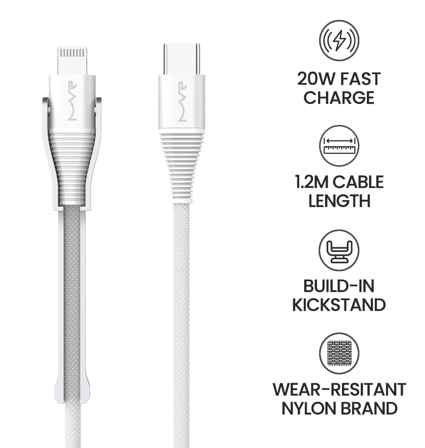 MVR Lightning Cable - White | MFi Certified 1.2m USB C, Fast Charging with Phone Stand image 8