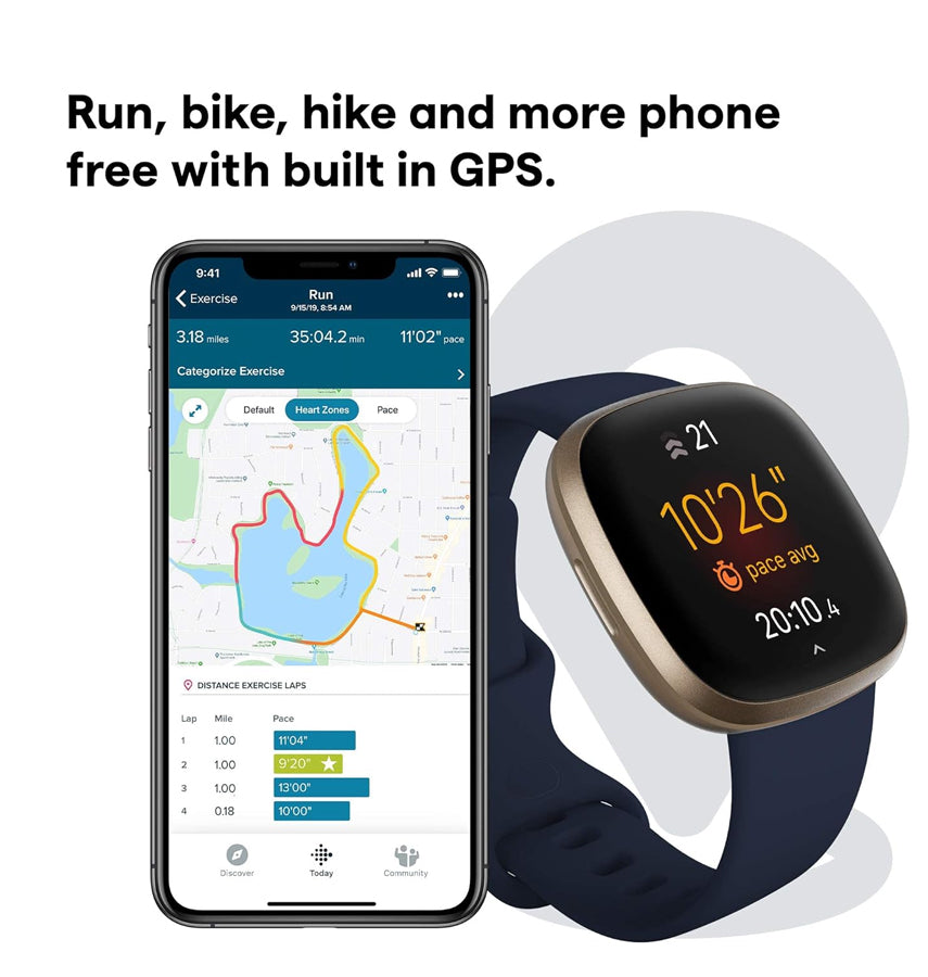 Fitbit Versa 3 Health Smartwatch - Navy Gold Stainless Steel Case with SpO2 Monitor image 2