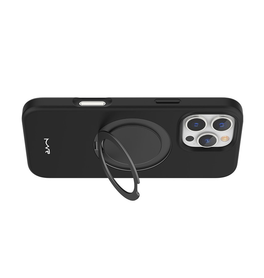 iPhone 16 Pro Max MVR Liquid Silicone Stand Case - Black | Soft - Touch, Adjustable Kickstand, Slim & Protective image 3