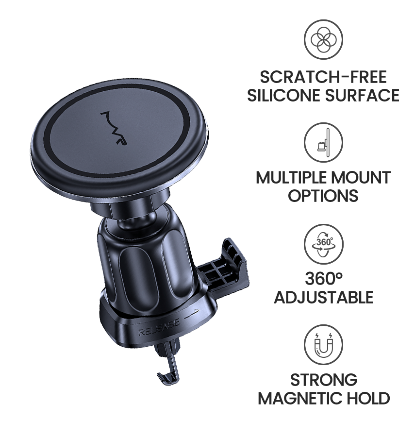 MVR T5 MagSafe Car Charger - Black | 360° Rotating, 15W Fast Charge Wireless Phone Holder image 6