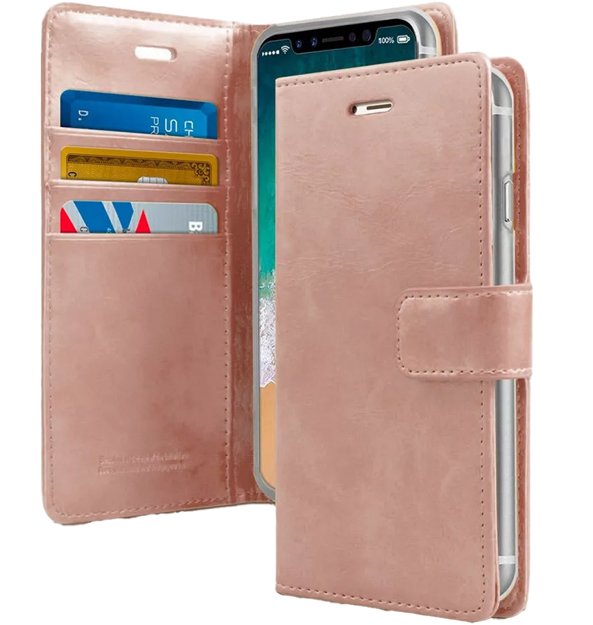 iPhone 12/12 Pro Mercury Bluemoon Luxury Wallet Case - Rose Gold | PU Leather Flip Cover with Card Holder image 0