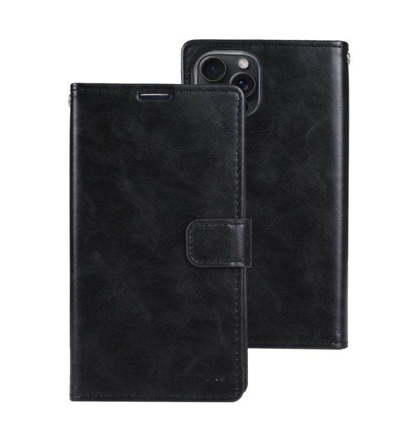 iPhone 15 Pro Wallet Case – Classic Black | Goospery Mercury Bluemoon PU Leather Wallet Cover with Card Slots image 0