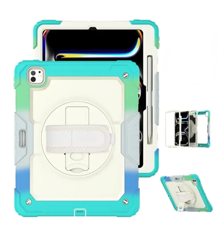 Apple iPad Pro 13" (2024) Case - Rainbow Blue | Survivor Generic 360 Rotating Hand Strap Stand, Protective Cover image 0