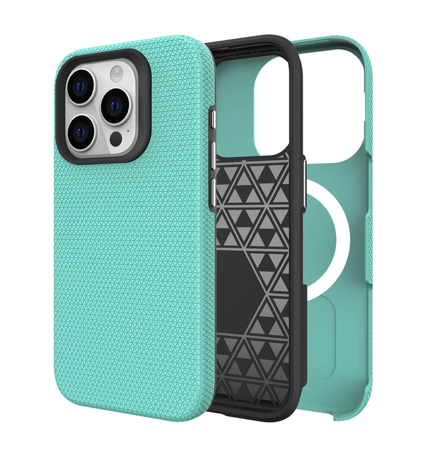 iPhone 15 Triangle Pattern MagSafe Case - Mint Green | Rugged Shockproof Back Cover image 0
